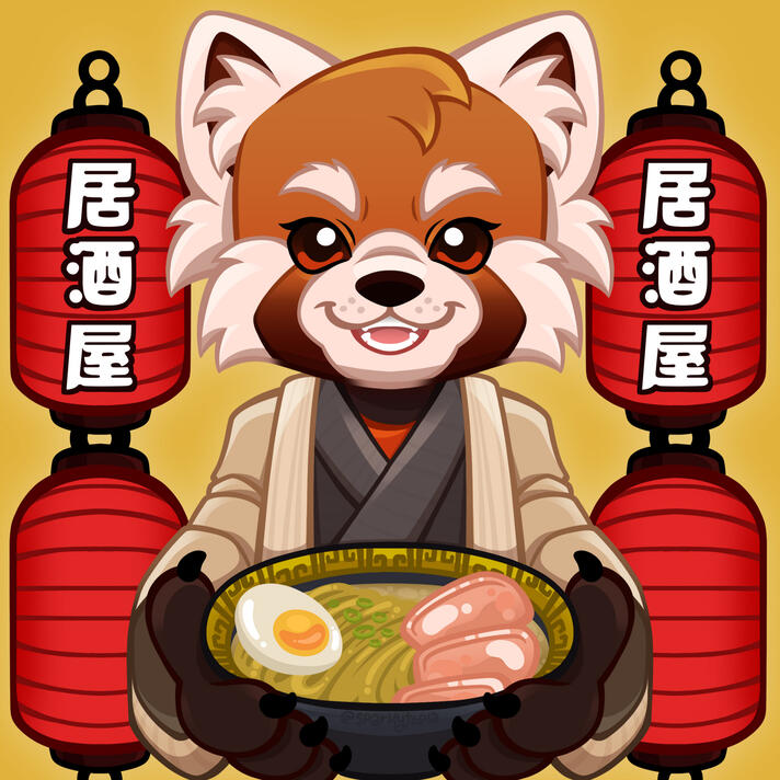 Red Panda Ramen Shirt & Sticker Desig Custom piece of October the Red Panda, made to be printed and worn on a lanyard at conventions.